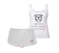 60 SECOND MAKEOVER Women's Staffy I Work Hard So My Staffy Can Have A Better Life Pyjama Set PJ's in Grey | Size: XL 60 SECOND MAKEOVER Grey XL