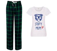 60 Second Makeover Limited Staffy Mum Pyjamas Ladies Tartan Trouser Bottoms Pyjama Dog Pyjamas Staffordshire Bull Terrier Green