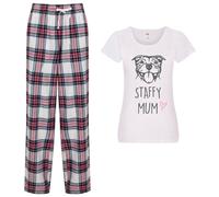 60 Second Makeover Limited Staffy Mum Pyjamas Ladies Tartan Trouser Bottoms Pyjama Dog Pyjamas Staffordshire Bull Terrier Pink