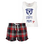 60 Second Makeover Limited Staffy Mum Ladies Tartan Frill Short Women Pyjama Set Staffordshire Bull Terrier Pyjamas For Women Dog Mum Pjs Pjama Pajamas Set Red X LARGE