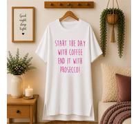 60 SECOND MAKEOVER Women's Start The Day With Coffee End It With Prosecco Nightie in White | Size: Small 60 SECOND MAKEOVER White S