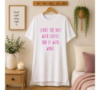 60 SECOND MAKEOVER Women's Start The Day With Coffee End It With Wine Nightie in White | Size: Large 60 SECOND MAKEOVER White L