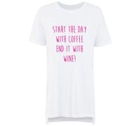 60 SECOND MAKEOVER Women's Start The Day With Coffee End It With Wine Nightie in White | Size: Medium 60 SECOND MAKEOVER White M