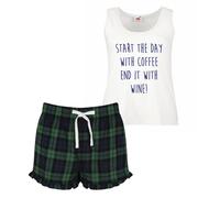 60 SECOND MAKEOVER Women's Start The Day With Coffee End It With Wine Pyjama Set in Green | Size: Large 60 SECOND MAKEOVER Green L