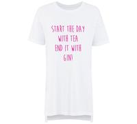 60 SECOND MAKEOVER Women's Start The Day With Tea End It With Gin Nightie in White | Size: XS 60 SECOND MAKEOVER White XS