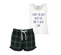 60 SECOND MAKEOVER Women's Start The Day With Tea End It With Gin Pyjama Set in Green | Size: Large 60 SECOND MAKEOVER Green L