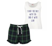 60 SECOND MAKEOVER Women's Start The Day With Tea End It With Gin Pyjama Set in Green | Size: Medium 60 SECOND MAKEOVER Green M