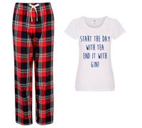 60 SECOND MAKEOVER Women's Start The Day With Tea End It With Gin Pyjama Set in Red | Size: Medium 60 SECOND MAKEOVER Red M