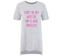 60 SECOND MAKEOVER Women's Start The Day With Tea End It With Prosecco Nightie in Grey | Size: Small 60 SECOND MAKEOVER Grey S