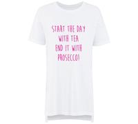 60 SECOND MAKEOVER Women's Start The Day With Tea End It With Prosecco Nightie in White | Size: Medium 60 SECOND MAKEOVER White M
