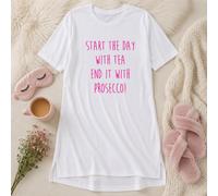 60 SECOND MAKEOVER Women's Start The Day With Tea End It With Prosecco Nightie in White | Size: XS 60 SECOND MAKEOVER White XS