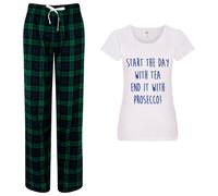 60 SECOND MAKEOVER Women's Start The Day With Tea End It With Prosecco Pyjama Set in Green | Size: Medium 60 SECOND MAKEOVER Green M