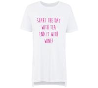 60 SECOND MAKEOVER Women's Start The Day With Tea End It With Wine Nightie in White | Size: Small 60 SECOND MAKEOVER White S