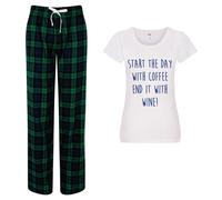 60 SECOND MAKEOVER Women's Start The Day With Tea End It With Wine Pyjama Set in Green | Size: Medium 60 SECOND MAKEOVER Green M