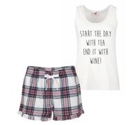 60 SECOND MAKEOVER Women's Start The Day With Tea End It With Wine Pyjama Set in Pink | Size: Medium 60 SECOND MAKEOVER Pink M