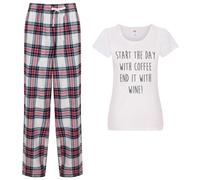 60 SECOND MAKEOVER Women's Start The Day With Tea End It With Wine Pyjama Set in Pink | Size: Medium 60 SECOND MAKEOVER Pink M