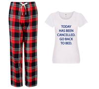 60 SECOND MAKEOVER Women's Today Has Been Cancelled Go Back To Bed Pyjama Set in Red | Size: XL 60 SECOND MAKEOVER Red XL