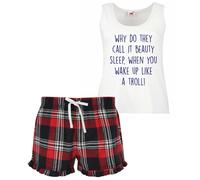 60 SECOND MAKEOVER Women's Why Do They Call It Beauty Sleep When You Wake Up Looking Like A Troll Pyjama Set in Red | Size: Small 60 SECOND MAKEOVER Red S