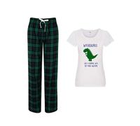 60 SECOND MAKEOVER Women's Wife Dinosaur Pyjamas Tartan in Green | Size: Medium 60 SECOND MAKEOVER Green M