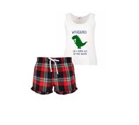 60 SECOND MAKEOVER Women's Wife Dinosaur Pyjamas Tartan Set in Red | Size: XL 60 SECOND MAKEOVER Red XL