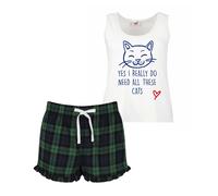 60 SECOND MAKEOVER Women's Yes I Really Do Need All These Cats Pyjama Set in Green | Size: Medium 60 SECOND MAKEOVER Green M