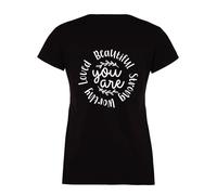60 SECOND MAKEOVER Women's You Are Beautiful Strong Worthy Loved Black T-Shirt | Size: Medium 60 SECOND MAKEOVER Black M