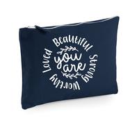 60 SECOND MAKEOVER Women's You Are Beautiful Strong Worthy Loved Make up Bag in Blue 60 SECOND MAKEOVER Blue
