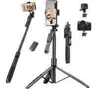 60" Selfie Stick Phone Tripod - Extendable Selfie Stick Tripod Stand with Remote 360° Rotating Portable Travel Tripod Phone Stabilizer for iPhone Android Camera Video Recording Vlogs