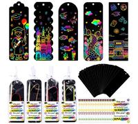 60 Set End of Yearf Gifts Magic Scratch Rainbow Bookmarks Making Kit, Scratch Paper DIY Bookmarks with Bamboo,Scratch Art Bookmark Craft for School Party Favor