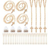 60 Set Wooden Rosary Beads Bulk Wood Catholic Rosaries with Jesus Holy Cross First Communion Wood Carved Rosary with Organza Bags Religious Rosary Catholic Baptism Church Present for Men Women, One