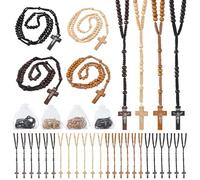 60 Set Wooden Rosary Beads Bulk Wood Catholic Rosaries with Jesus Holy Cross First Communion Wood Carved Rosary with Organza Bags Religious Rosary Catholic Baptism Church Present for Men Women, 8.26 x