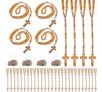 60 Set Wooden Rosary Beads Bulk Wood Catholic Rosaries with Jesus Holy Cross First Communion Wood Carved Rosary with Organza Bags Religious Rosary Catholic Baptism Church Present for Men Women, Wood