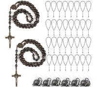 60 Set Wooden Rosary Beads Bulk Wood Rosaries Catholic Beads for Men Women Jesus Holy Crucifix Cross Rosary with Organza First Communion Baptism Favors Religious Christians Church Presen (Dark brown)