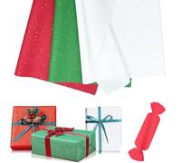 60 Sheets Christmas Glitter Tissue Paper for Wrapping Gifts,50x35cm Red Green White Xmas Tissue Paper Sheets for Packaging Gift Bags,Gift Wrapping Paper for Crafts DIY Christmas New Year Decorations