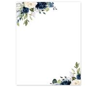 60 Sheets Floral Stationery Letterhead Paper White Blue Flower Letter Paper Writing Paper Notes for Birthday Wedding Invitation Printing, 8.5 x 11 Inch, Single-Sided