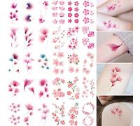 60 Sheets Flowers Temporary Tattoos Stickers,Watercolor Floral Tattoo Stickers,Waterproof Mixed Styles Body Tattoo Sticker Flower Cherry Blossom Tattoo Designs for Women Arms Back Shoulders Legs