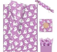 60 Sheets Purple Ghost and Boo Tissue Paper, 20 x 14in Lovely Purple Ghost Print Wrapping Tissue Cute Ghost Art Decorative Tissue for Happy Boo Day Girls Baby Shower Birthday Party Supplies