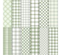 60 Sheets Sage Green Plaid Scrapbook Paper, Double Side Greenery Lattice Patterns Decorative Craft Paper Folded Flat for Spring Birthday Card Making Baby Showers Photo Album Decor, 8.3'' x 5.7''