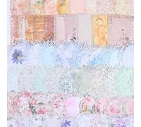 60 Sheets Scrapbook Supplies Kit Lace Edged Scrapbook Paper Floral Scrapbooks Paper for Letter Writing Papers Scrapbooking Vintage Decorative Supplies DIY Planners Collage Craft