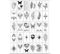 60 Sheets Small Temporary Tattoos - Fine Line Finger Tattoo Stickers - Realistic Waterproof Semi-Permanent Transfers Botanical, Floral, Leaf & Butterfly Designs for Women & Men（A）