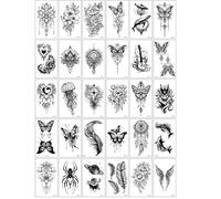 60 Sheets Small Temporary Tattoos - Fine Line Finger Tattoo Stickers - Realistic Waterproof Semi-Permanent Transfers Botanical Floral Leaf & Butterfly Patterns for Women & Men (C)