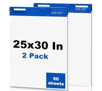 60 Sheets Sticky Easel Paper Pad 25 x 30 Inches, White Self-stick Easel Paper Great for Virtual Teacher and Students, Flip Chart Paper for Office and Classroom, 30 Sheets/Pads, 2 Pads