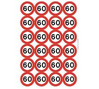 60 Sixty Mph Mile Per Hour Road Sign Birthday Circular Matt Paper Stickers A4 Sheet of 24 (Each Sticker is 45mm Diameter)