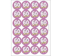 60 Sixty Sixtieth 60th Fabulous Birthday Circular Matt Paper Stickers A4 Sheet of 24 (Each Sticker is 45mm Diameter)
