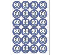 60 Sixty Today Sixtieth 60th Birthday Circular Matt Paper Stickers A4 Sheet of 24 (Each Sticker is 45mm Diameter)