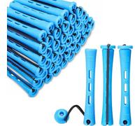 60 Small Size Hair Curlers, 0.35 Inch Rollers, Blue Perm Rods, Home Perm Kits for Women & Men, Natural to Long Hair Styling Tool