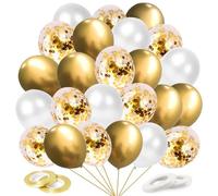 60 Stück Silvester Deko Luftballons Goldene, Helium Gold Weiß Ballons,Neujahr Silvesterdeko Golden Latex Ballons mit Bändern für Valentinstag Ramadan Kinder Geburtstag Hochzeit Party Dekoration