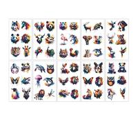 60 Styles Watercolor Animal Fake Tattoo Temporary Tattoo Realistic Wildlife Arm Wolf Lion Tiger Cat Owl Parrot for Kids and Adults, Waterproof, Birthday, Festivals, Halloween