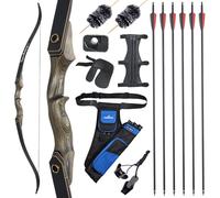 60" Takedown Recurve Bow for Adults - Archery Set with 6 Fiberglass Arrows, Right Handed 30-50lbs - Wooden Hunting Longbow for Target Practice & Competition