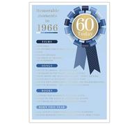 60 Today Birthday Card for Male, Born in 1966 Memorable Moments, Blue Design, 23x15cm
